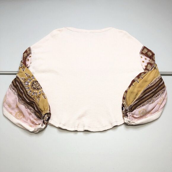 Free People Sweater Womens S Blossom Printed Balloon Sleeve Thermal Waffle Boho - Picture 7 of 8